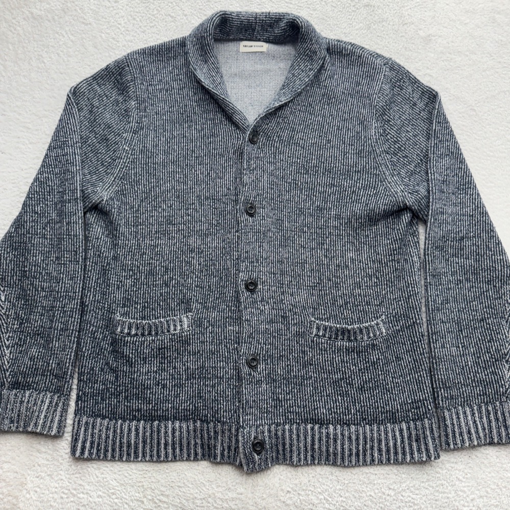 Taylor Stitch Mens Shawl Collar Cardigan Sweater Navy White Marled Size 46 XL